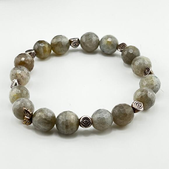 Labradorite Crystal Gemstone Faceted Bead Stretch Bracelet 7" - Picture 3 of 4